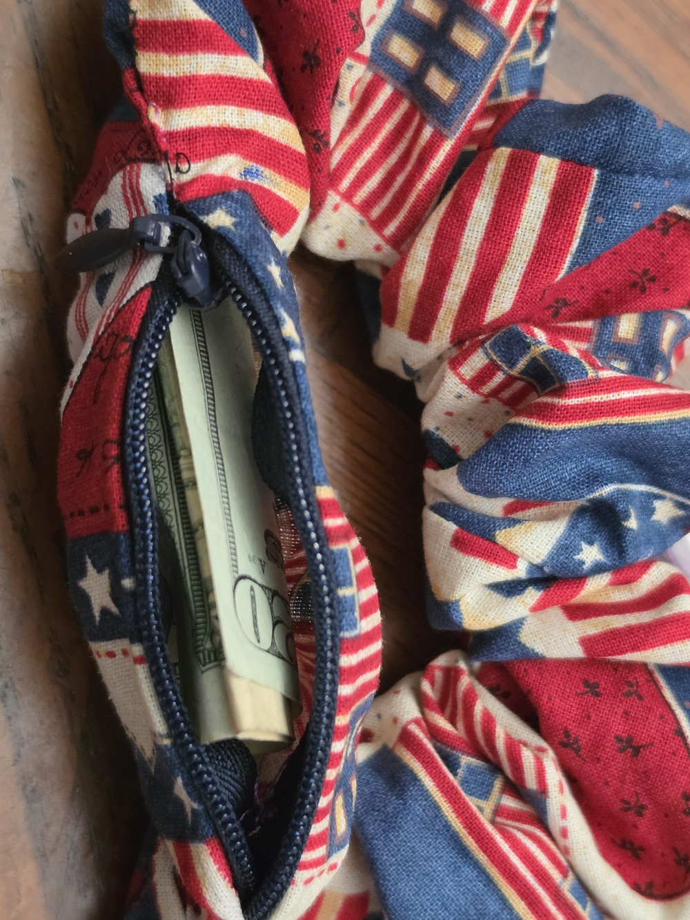 Patriotic Red & Blue Scrunchie Coin Pouch - Handmade!